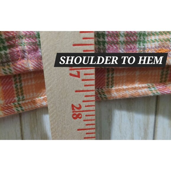 NY & Co Womens Plaid Button-Down Shirt Large 100% Cotton Peach/Pink/Green - Picture 11 of 12